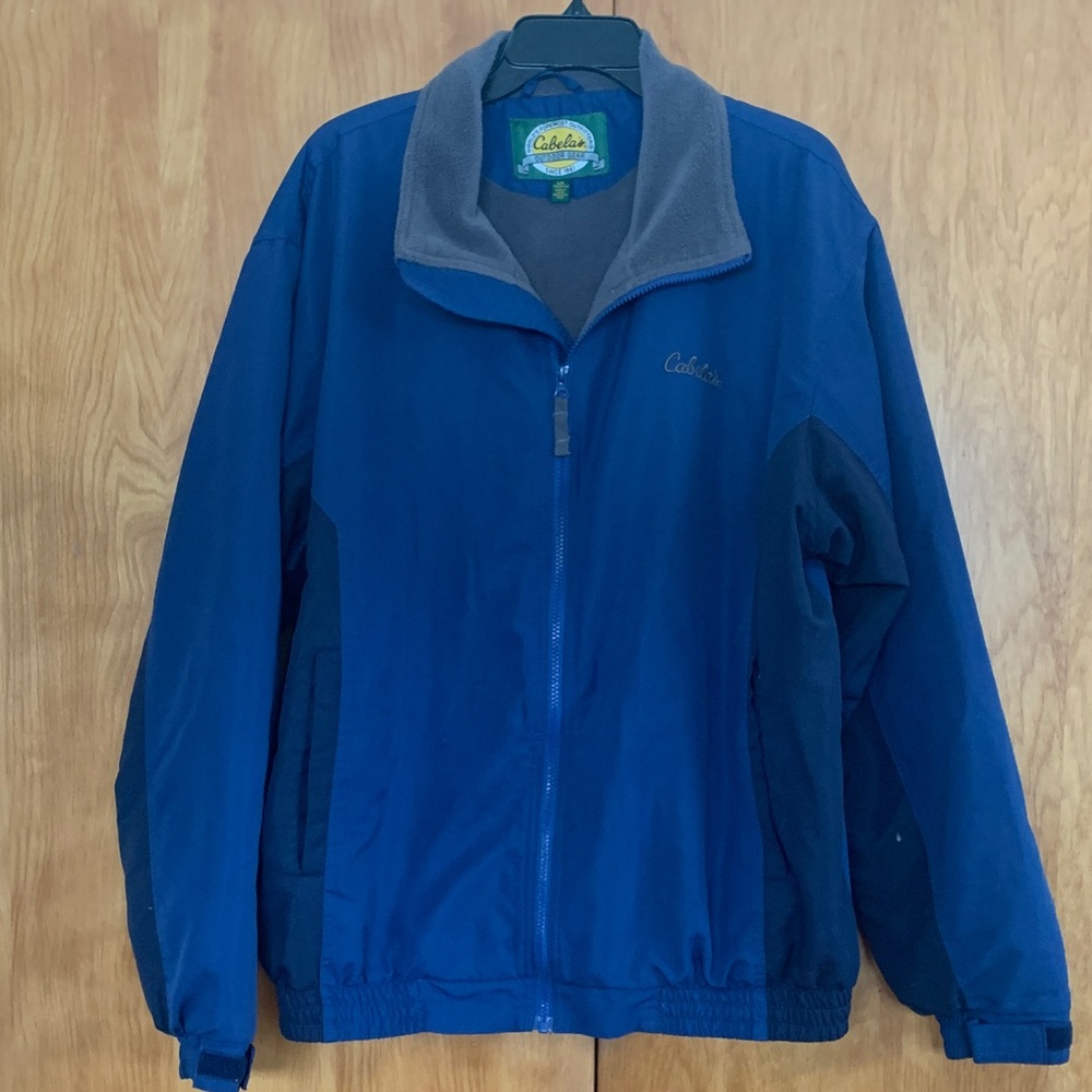 Vintage 90s early 00s Cabela's Royal & Navy Blue Jacket Sz L grey fleece lining